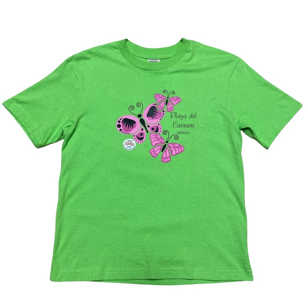 Playa Del Carmen Green Short Sleeve Tee Size Girl XL 14-16 NWT Stickers on Shirt
